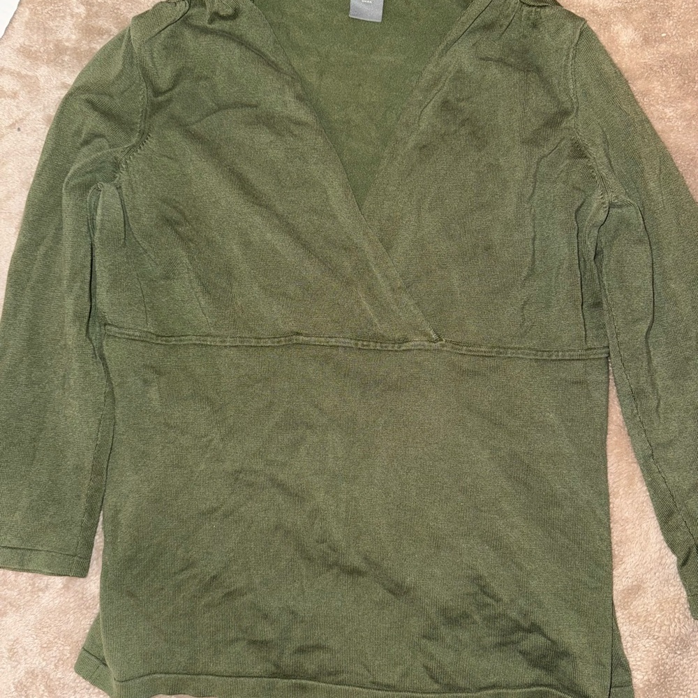 Ann Taylor Olive Green V-Neck Top